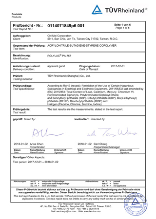 PA 757 RoHS Material Certificate For Locator
