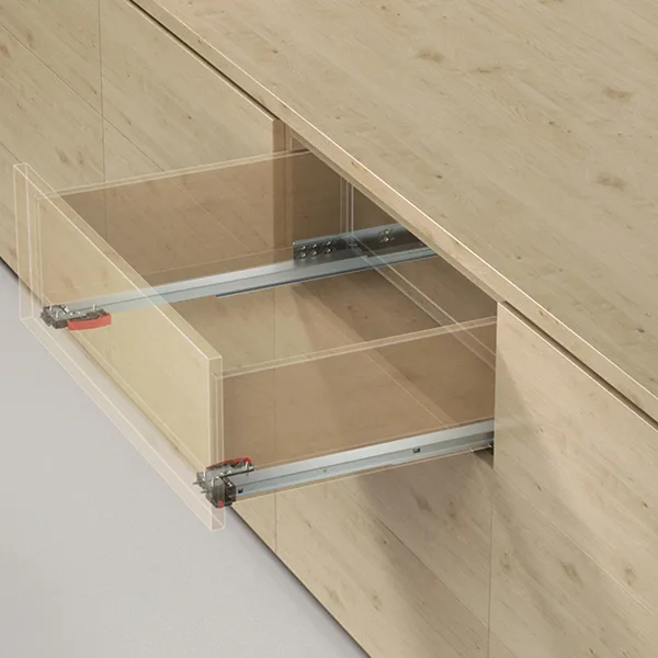 Three-fold Full-extension Undermount Drawer Slide for 16 mm Drawer-box Sides (Soft-close / Push-to-open, 2D/3D Release Lever) DC16