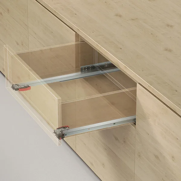 Three-fold Full-extension Undermount Drawer Slide for 19 mm Drawer-box Sides (Soft-close / Push-to-open, 2D/3D Release Lever) DC19