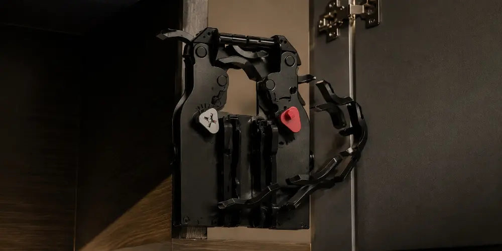 Technical exploded-view of the hinge mechanism